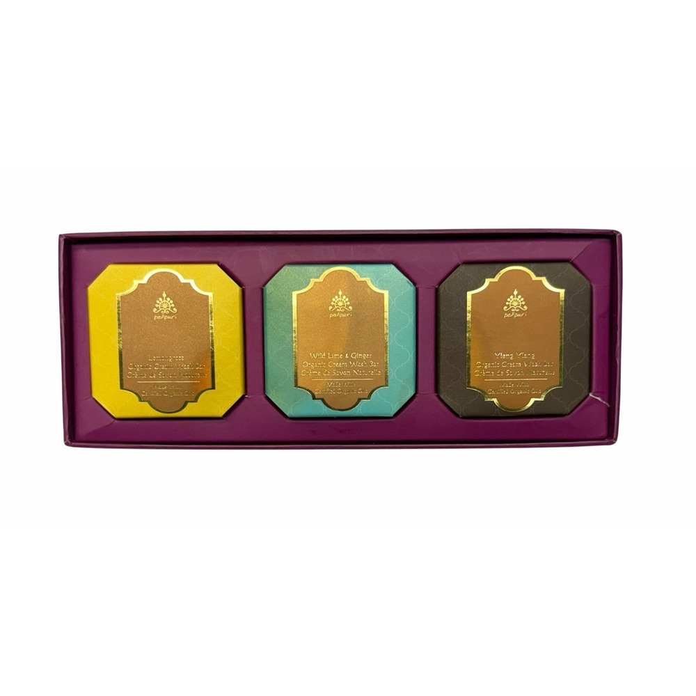 PANPURI Organic Cream Wash Bar 3 Piece Lime Set 1.8oz Each, Lemongrass Wild Lime
